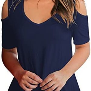 SLIMMING GRIL Women's Casual T Shirt V Neck Cold Shoulder Tops Short Sleeve Tops
